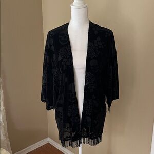 Midnight Hour cardigan skulls velvet fringe Black Open Front OS goth